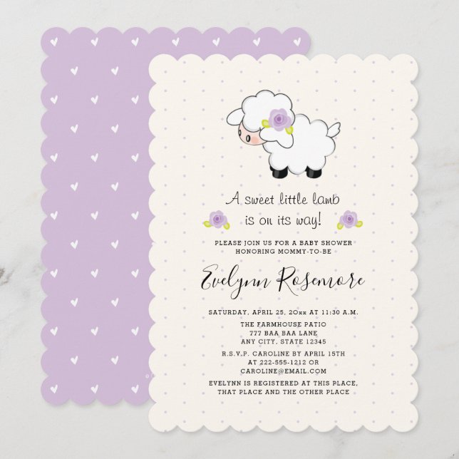 Lavender Lamb Babydusche Einladungen (Vorne/Hinten)