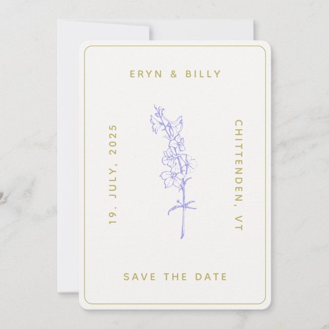 Lavender Larkspur Floral Save the Date (Vorderseite)