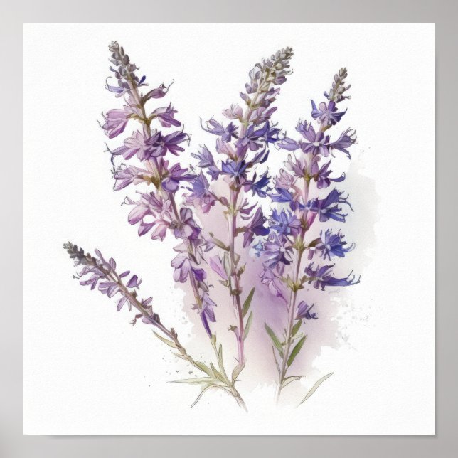 Lavender Larkspur Flower Art Imprimer Poster (Devant)