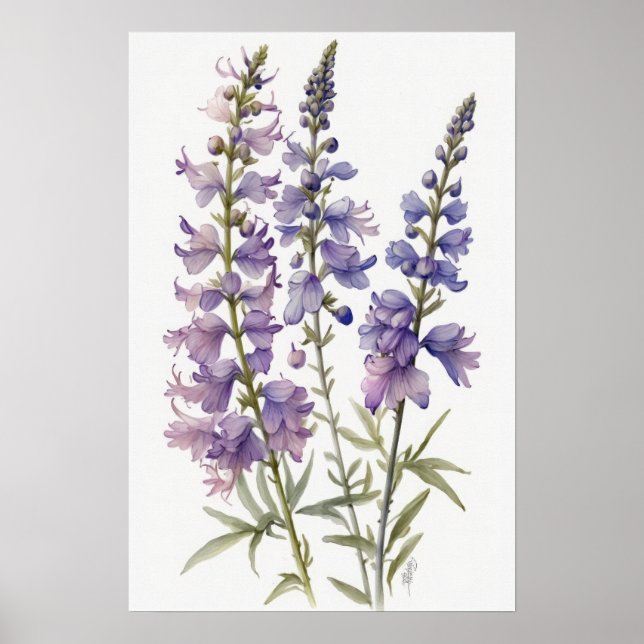 Lavender Larkspur Flower Art Imprimer Poster (Devant)