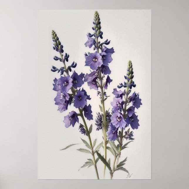 Lavender Larkspur Flower Art Imprimer Poster (Devant)