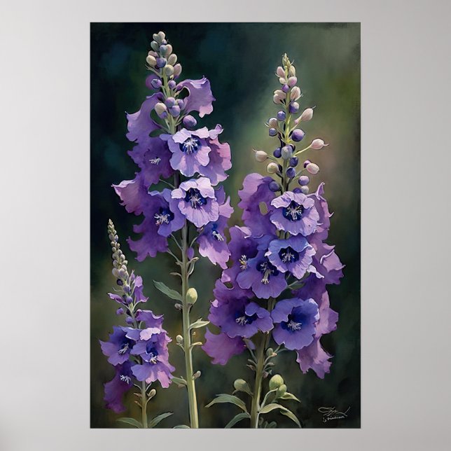 Lavender Larkspur Flower Art Imprimer Poster (Devant)