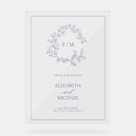Lavender Leafy Wappen Monogram Welcome Wedding Acrylschild