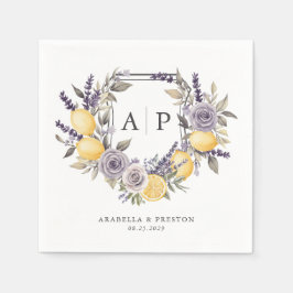 Lavender Lemon Monogram Floral Wappen Wedding Serviette