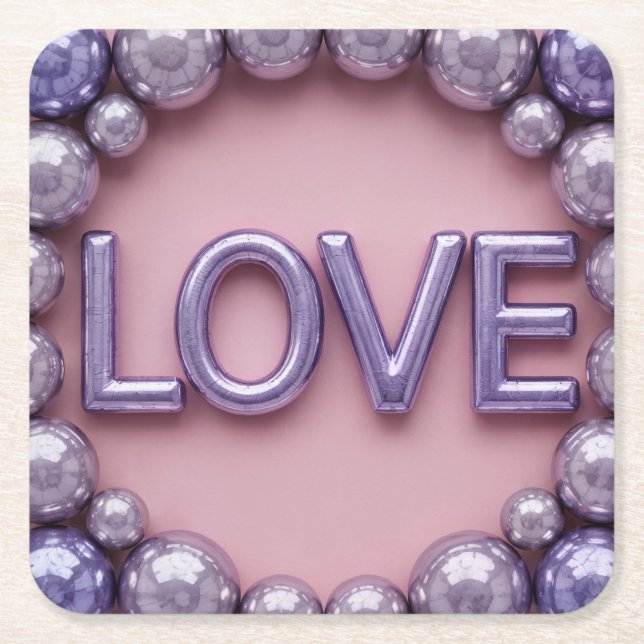 Lavender Liebe Ballon Buchstaben Pink Untersetzer  (Vorderseite)