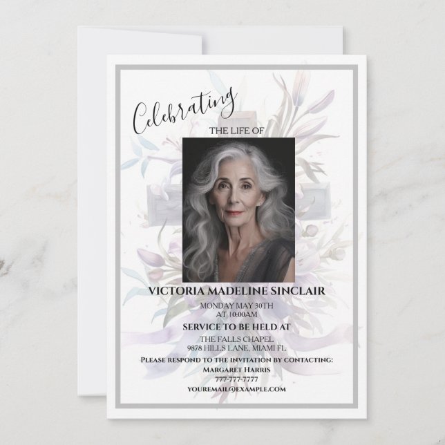 Lavender life of Photo Funeral Invitation (Devant)