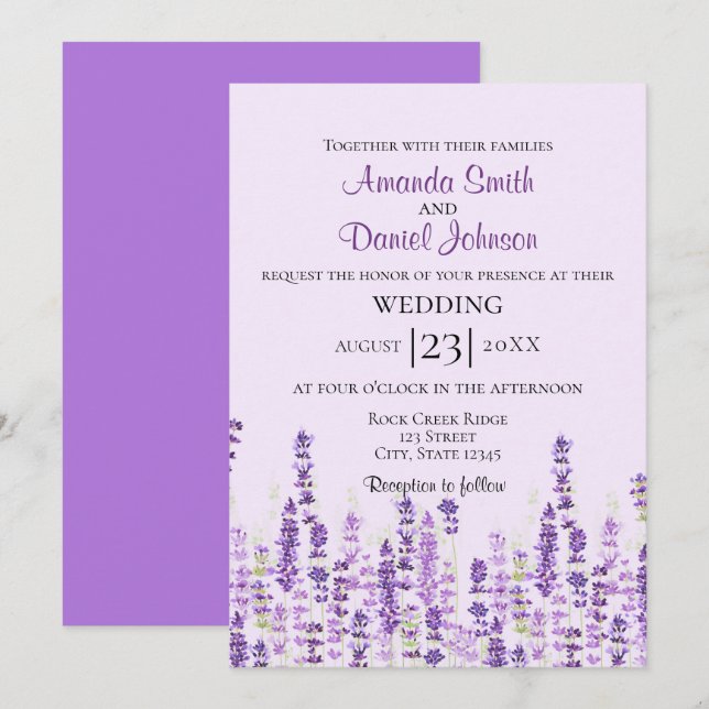 Lavender Light Purple Blumen Wasserfarbe Einladung (Vorne/Hinten)