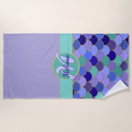 Lavender Lila & Aqua Mermaid | Name der Monogramm Strandtuch