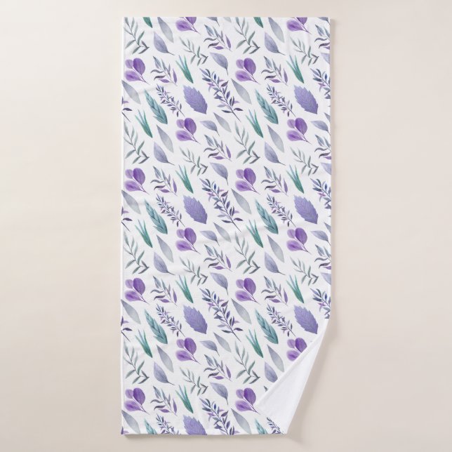 Lavender Lila Aquamarine grüne Botanicals-Blätter  Badehandtuch (Badehandtuch)