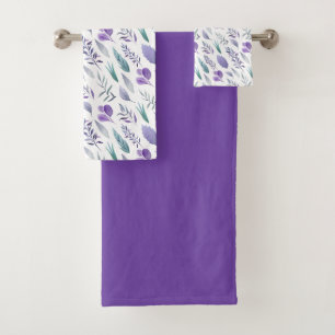 Lavender Lila Aquamarine grüne Botanicals-Blätter Badhandtuch Set