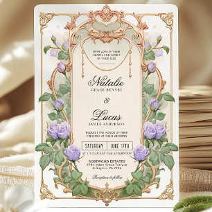Lavender Lila Art Nouveau Floral Wedite Einladung