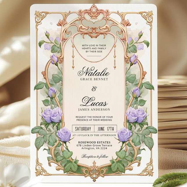 Lavender Lila Art Nouveau Floral Wedite Einladung (Von Creator hochgeladen)
