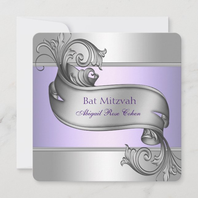 Lavender Lila Bat Mitzvah Einladung (Vorderseite)