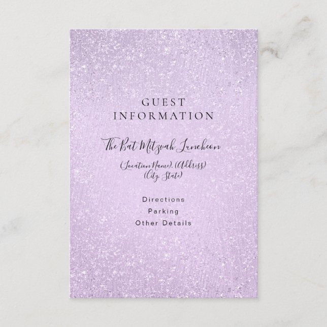 Lavender Lila Bat Mitzvah Gastinformation Begleitkarte (Vorderseite)