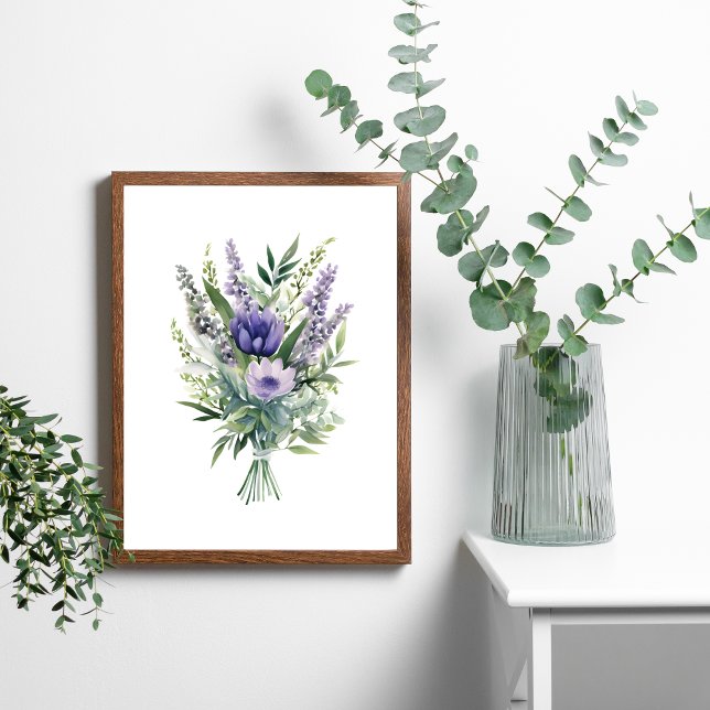 Lavender Lila Blume Eukalyptus Greenery Bouquet Poster (Lavender, purple flowers, eucalyptus and greenery in this beautiful bouquet of flowers.)