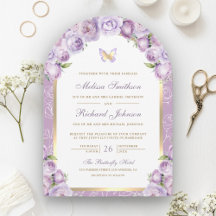 Lavender Lila Blumen-Gold-Arch-Schmetterling-Hochz