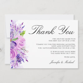 Lavender Lila Blumenhochzeit Dankeschön Karte