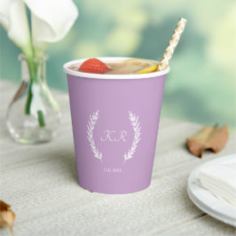Lavender Lila Blumenkraut Monogram Wedding Pappbecher