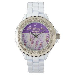 Lavender Lila Blumenkunst Keine Sorge Bienen glück Armbanduhr