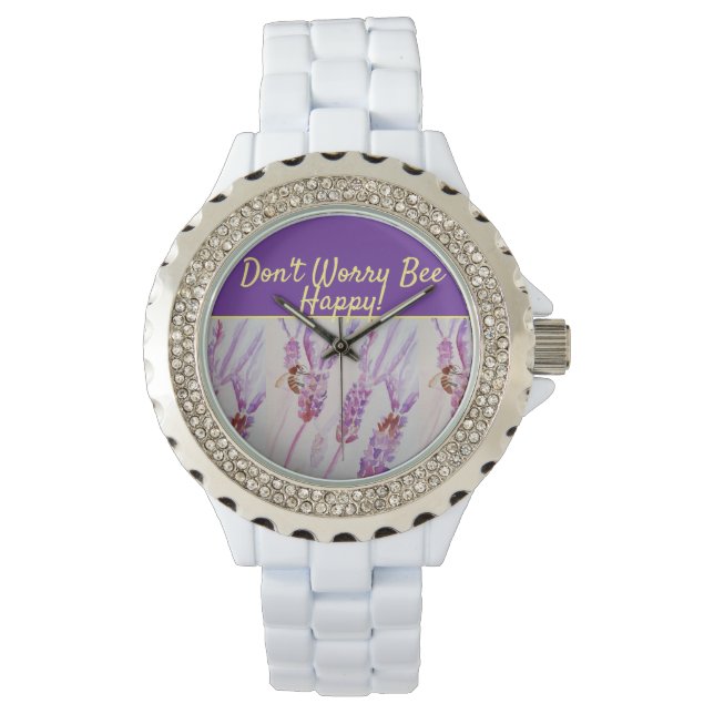 Lavender Lila Blumenkunst Keine Sorge Bienen glück Armbanduhr (Vorderseite)