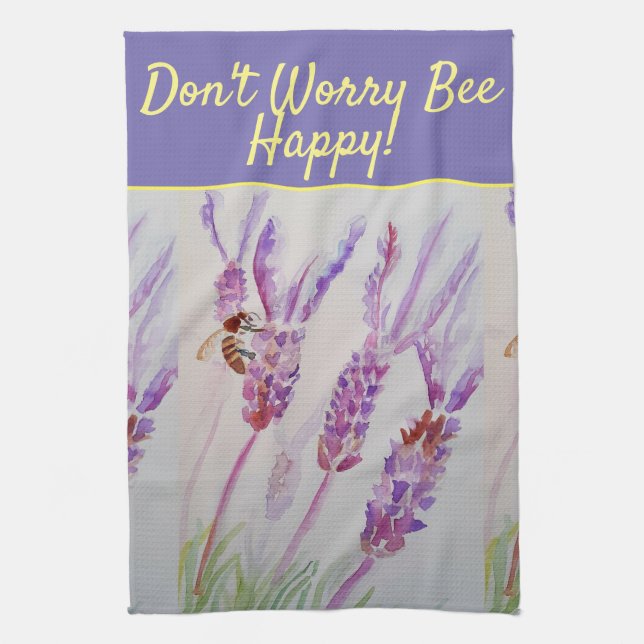Lavender Lila Blumenkunst Keine Sorge Bienen glück Geschirrtuch (Vertikal)