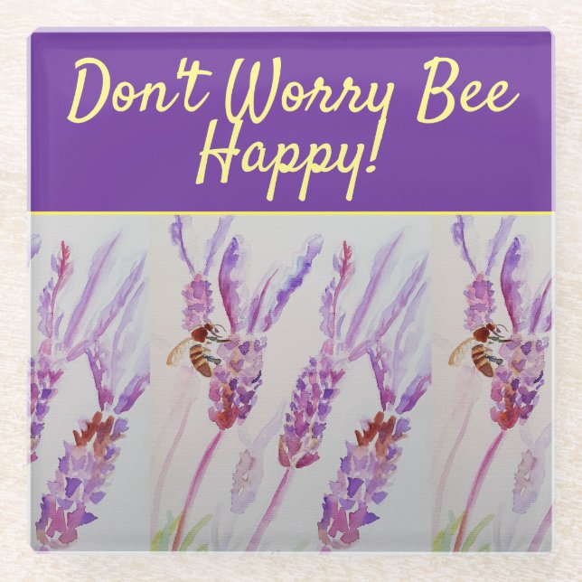 Lavender Lila Blumenkunst Keine Sorge Bienen glück Glasuntersetzer (Vorderseite)