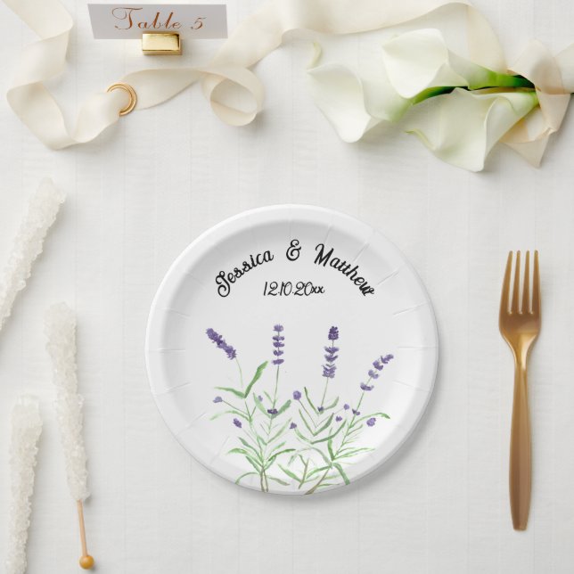 Lavender Lila Blumenstrauß Boho Wasserfarben Hochz Pappteller (Hochzeit)