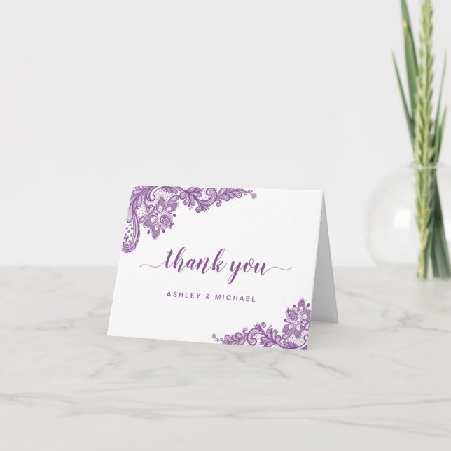 Lavender Lila Elegant Lace Floral Vielen Dank Dankeskarte (Vorderseite)