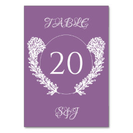 Lavender Lila Elegante Blumenhochzeit Tischnummer