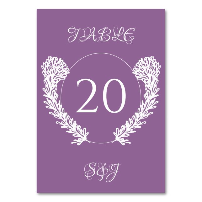 Lavender Lila Elegante Blumenhochzeit Tischnummer (Vorderseite)