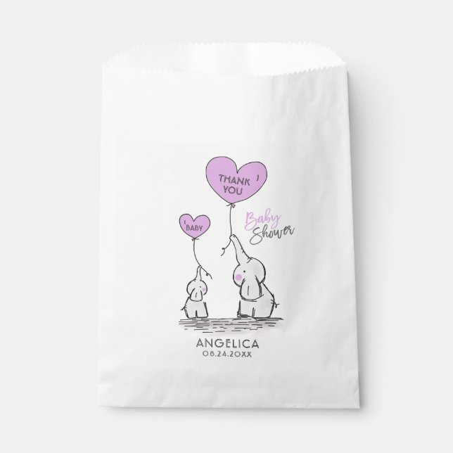 Lavender Lila Elephant Baby Dusche Geschenk Gefall Geschenktütchen (Vorderseite)