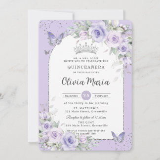 Lavender Lila Flora Schmetterlinge Quinceañera Einladung