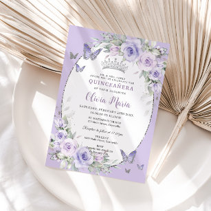 Lavender Lila Flora Schmetterlinge Quinceañera Einladung