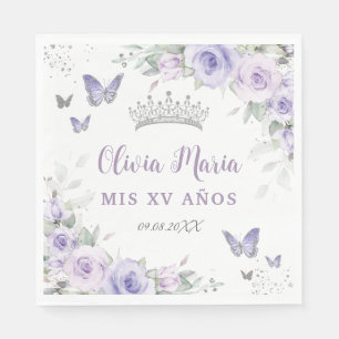 Lavender Lila Flora Schmetterlinge Quinceañera Serviette