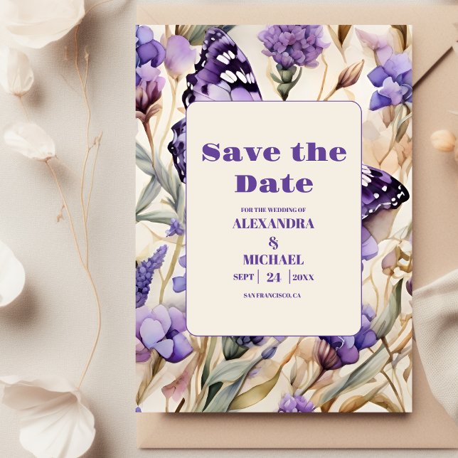Lavender Lila Floral Elegante Hochzeit Save The Date (Von Creator hochgeladen)
