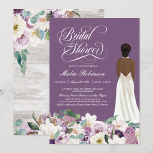 Lavender Lila Floral Elegantes Gown Brautparty  Einladung