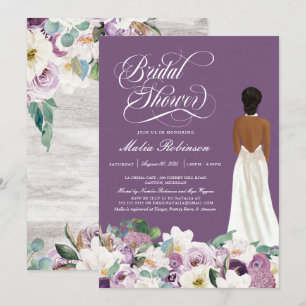 Lavender Lila Floral Elegantes Gown Brautparty  Einladung