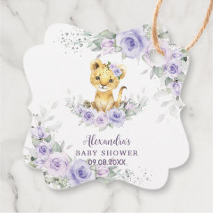 Lavender Lila Floral Lion Cub Babydusche Geschenkanhänger