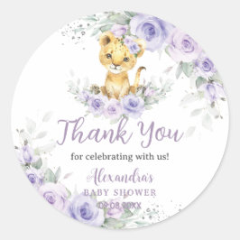 Lavender Lila Floral Lion Cub Babydusche Runder Aufkleber