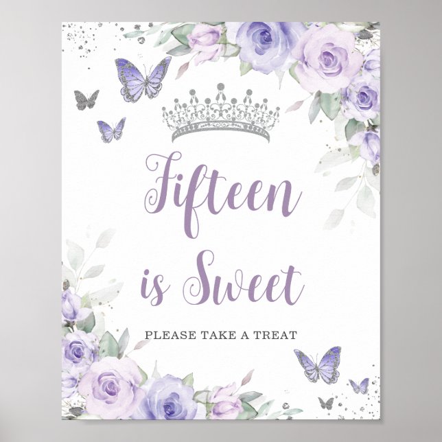 Lavender Lila Floral Quinceañera Leckerei Gefallen Poster (Vorne)