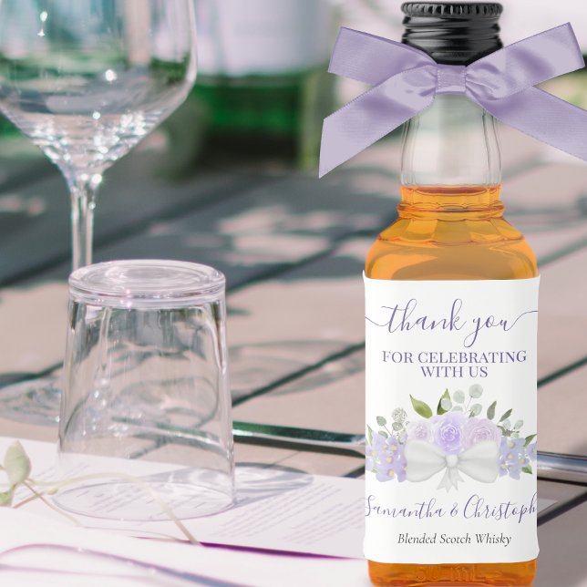 Lavender Lila Floral Wedding Danke Mini Alkoholflaschenetikett (Von Creator hochgeladen)