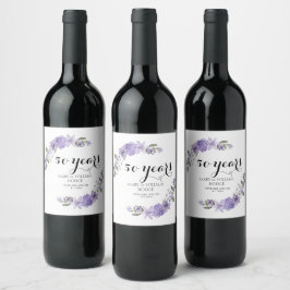 Lavender lila Florale 50. Hochzeitstag Weinetikett