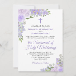 Lavender Lila florale Moderne katholische Hochzeit Einladung