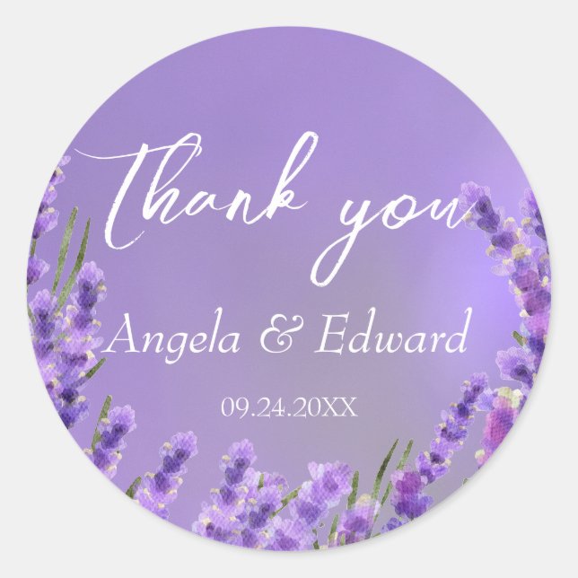 Lavender Lila Florals Wedding Runder Aufkleber (Vorderseite)