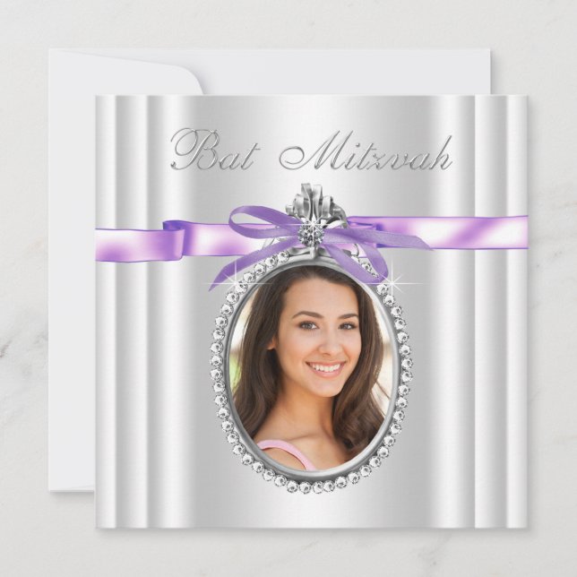 Lavender Lila Foto Bat Mitzvah Einladung (Vorderseite)