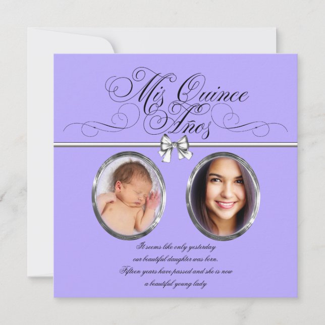 Lavender Lila Foto Quinceanera Einladungen (Vorderseite)