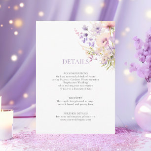 Lavender Lila Garden Wildblumen DETAILS Hochzeit Begleitkarte
