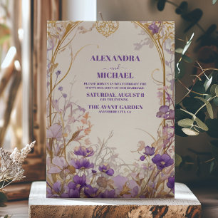 Lavender Lila & Gold Flora Elegante Hochzeit Einladung