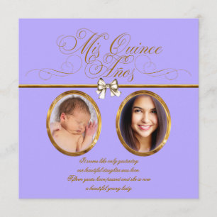 Lavender Lila Gold Foto Quinceanera Einladungen