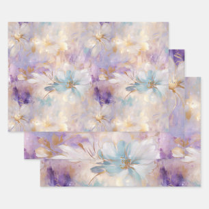 Lavender Lila Gold Glam Floral Brautparty Geschenkpapier Set